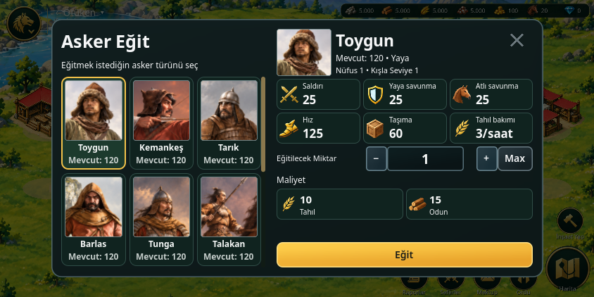 Asker eğitimi ekranı